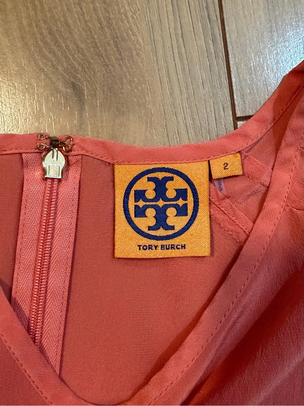 Tory Burch Coral Short-Sleeve Silk Blouse